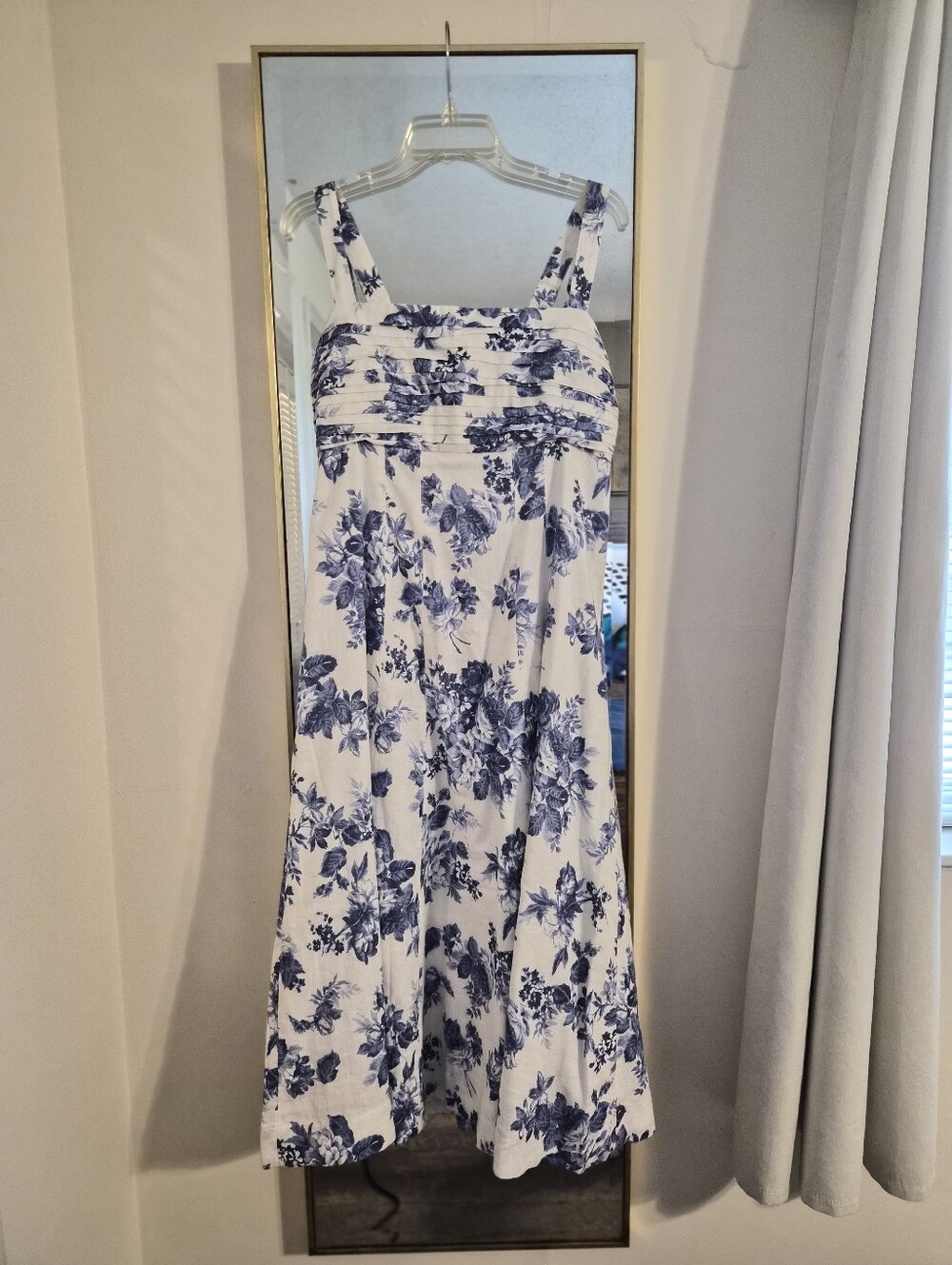 Abercrombie & Fitch White Midi Dress with Blue Floral Print